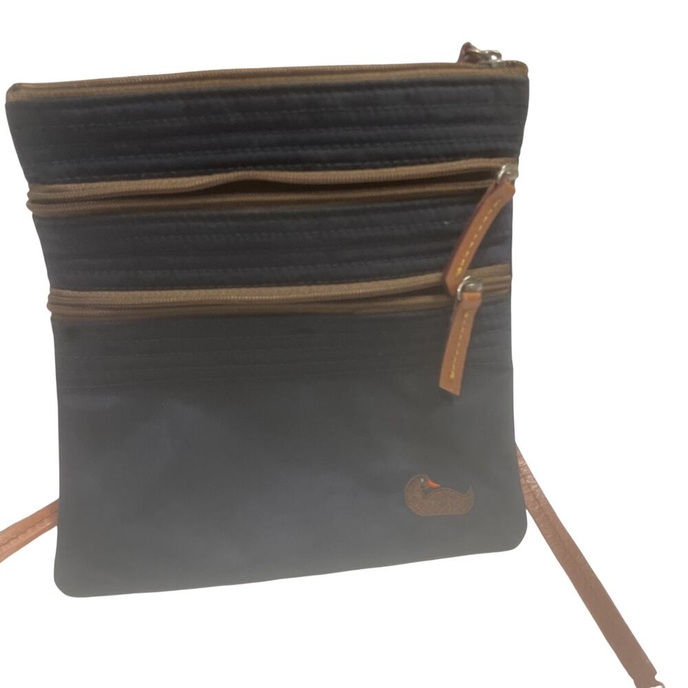 Dooney & Bourke Bag Navy Nylon Brown Leather strap Triple Zip Crossbody - 214